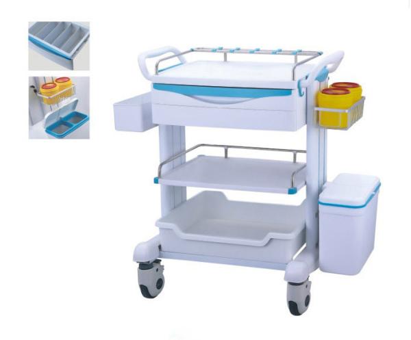 Mute Wheel ABS Hospital Medicine Trolley Mobile Crash Cart With Trash Can
