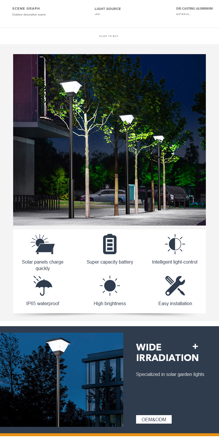 3.2V 12000mAh Die-casting aluminum Solar Led Garden Lights For Courtyards Communities