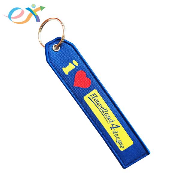 Buy cheap Fashionable Custom Fabric Keyrings , Blue Bottom Rectangle Woven Key Tag from wholesalers
