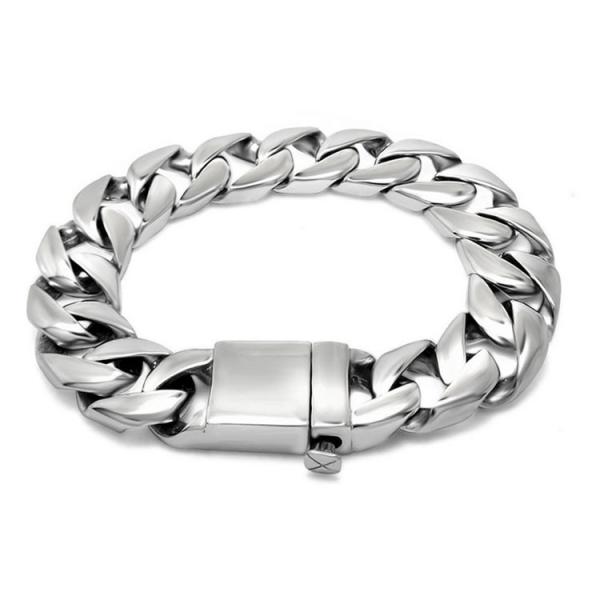 Buy cheap Men's Curb Link Chain Bracelet 316l Titanium Stainless Steel 15mm Width Silver Color(JCE045) from wholesalers