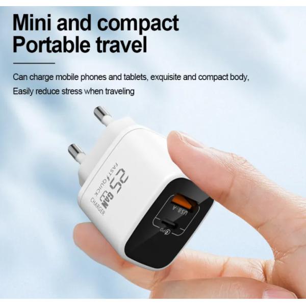 GaN Charger PD 25W 2 Port USB C Fast Charging Adapter USB C Charger Block