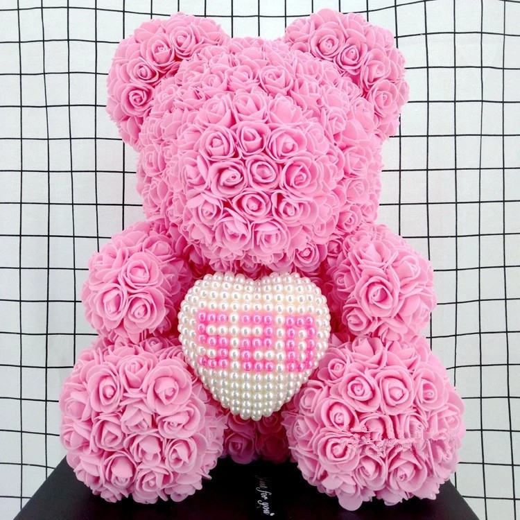Popular Rose Bear Foam Rose Teddy Bear With Pear Heart For Valentines Day