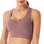 Women V Neck Nylon Sports Bras With Removable Pads Quick Drying