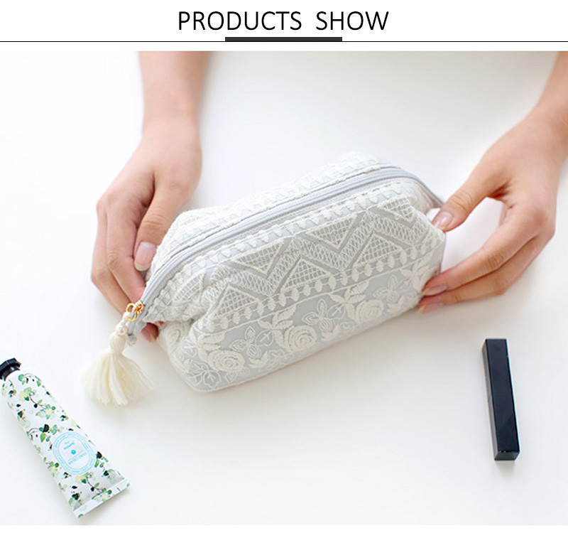 Custom Lady Natural Tassel Lace Portable Makeup Cosmetic Bag Small