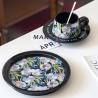 Buy cheap Black Ceramic Coffee Cups With Saucer And Dessert Plate Flower Design Latte Art Cups from wholesalers