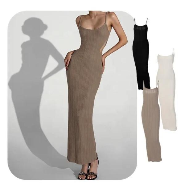 Buy cheap Ribbed Backless Long Night Dress Slim Sexy Sleeveless Round Collar from wholesalers
