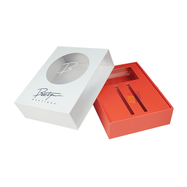 Pull Out Sliding Drawer Rigid Cardboard Paper Box Lipstick Set Gift Makeup Boxes Cosmetic With Clear Pvc Window