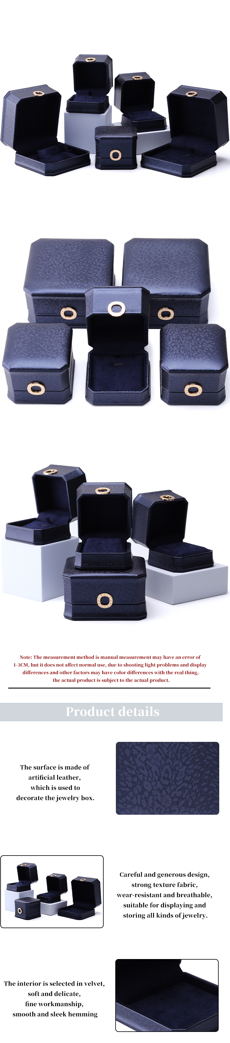 11*11*6cm Leather Jewelry Box Hanhong Square Necklace Ring Box with Metal Blue Luxury