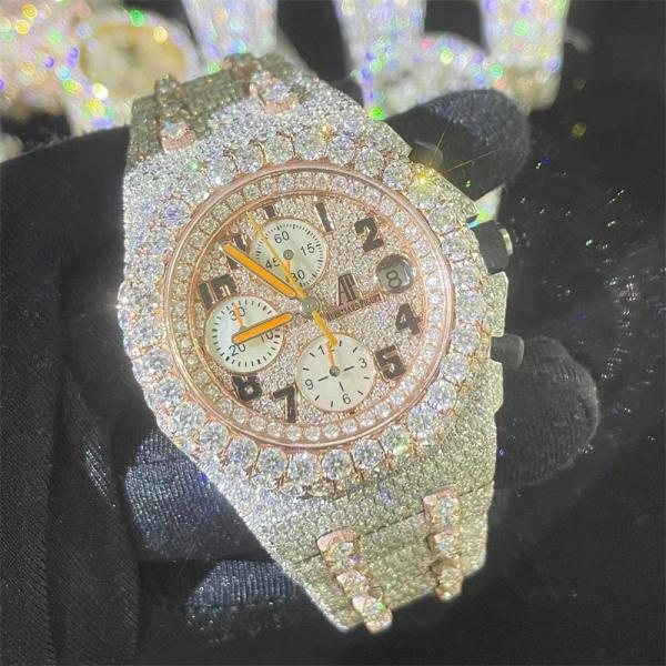 Buy cheap Automatic Moissanite Bust Down Watch Studded Analog 14k White Gold Watch from wholesalers