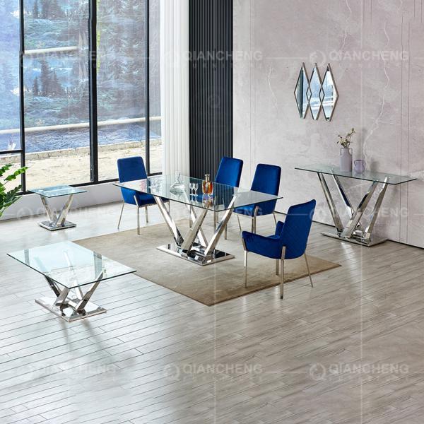 Buy cheap Tempered Glass Metal Leg Dining Table Set Home Furniture with 8 Seater from wholesalers