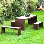 Natural Rusted Geometric Metal Furniture Corten Steel Outdoor Table With Bench