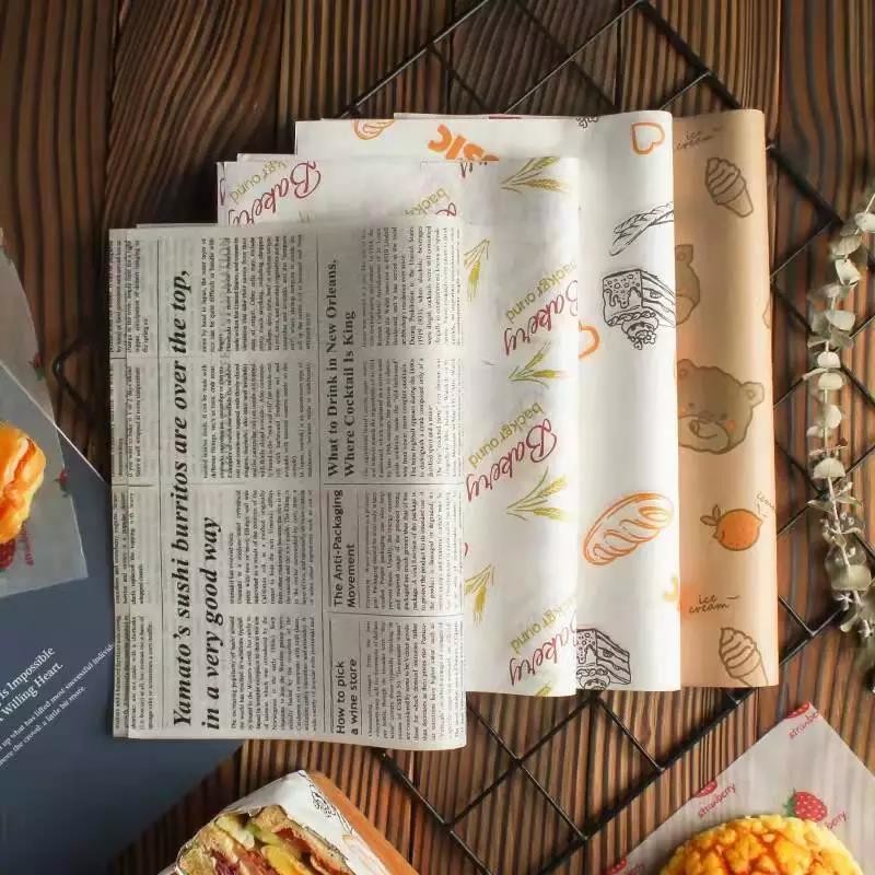 Waterproof Food Wrapping Paper With Logo Offset Printing Wax Burger Wrap Sheets