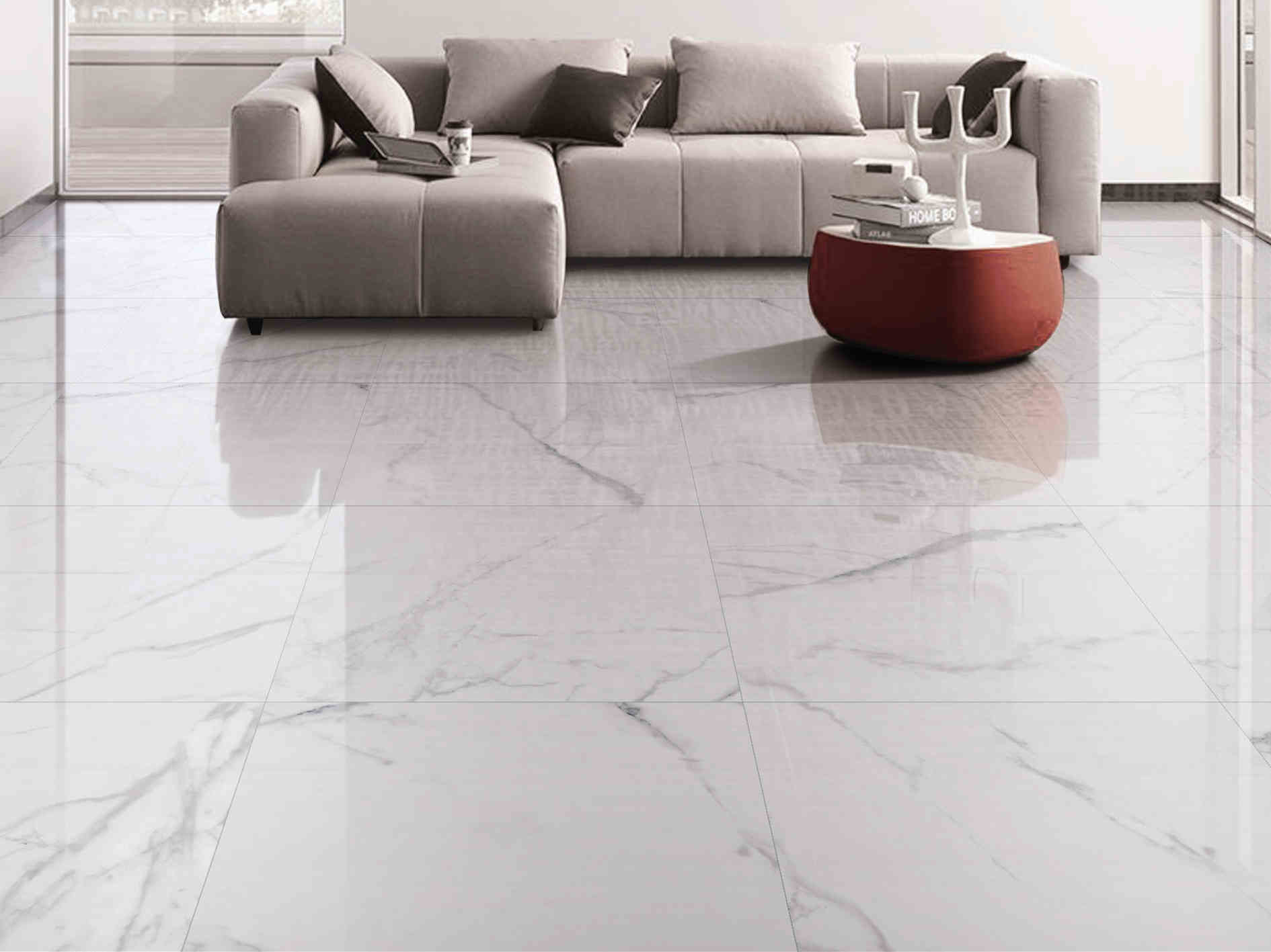 Glazed Digital Polished Carrara Marble Floor Tile Wear - Resistant Modern Porcelain Tile