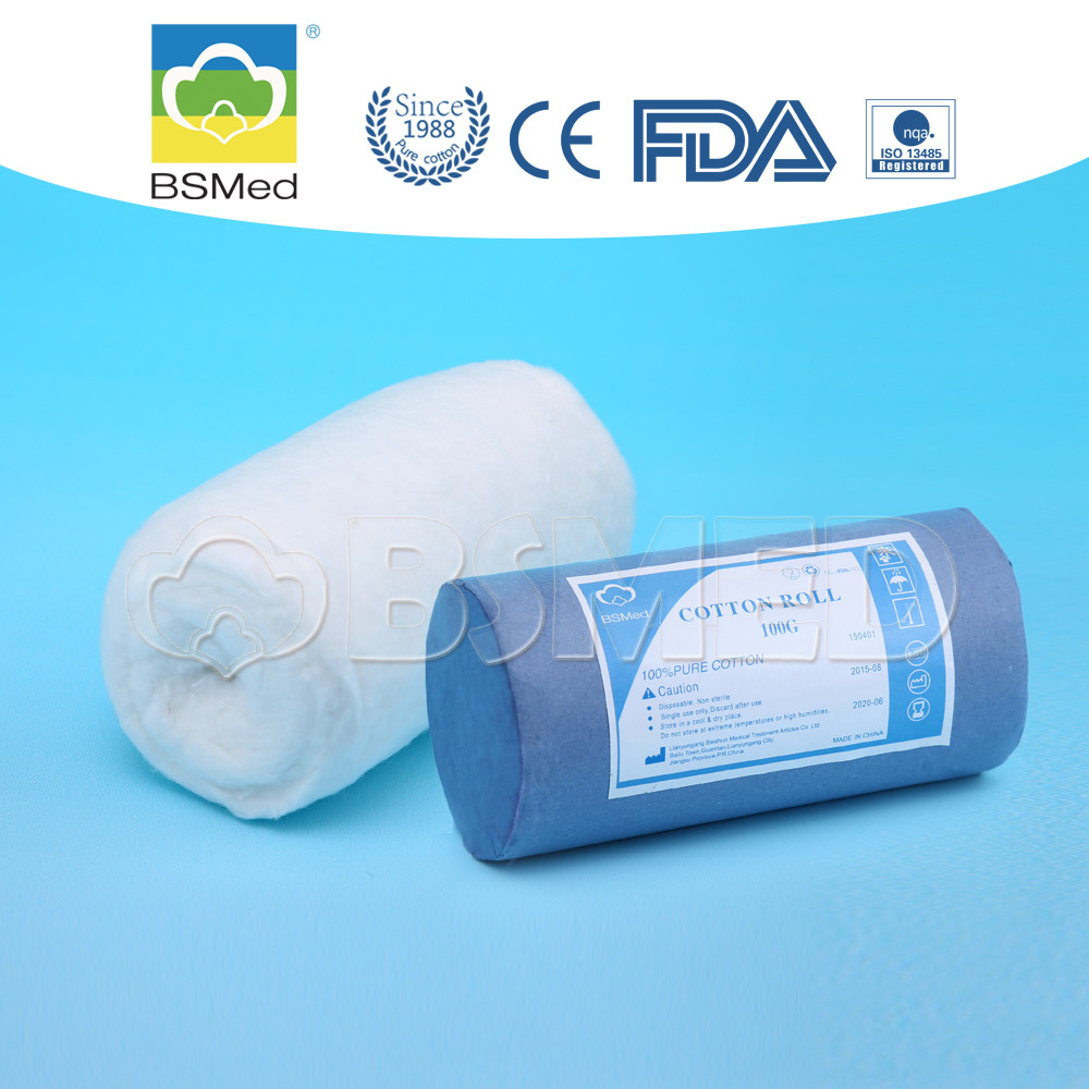 Wound Care Surgical Dressing Medical Cotton Wool Roll 13 - 16mm Fiber Length Soft White Color