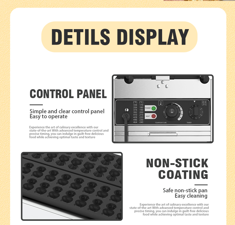 Animal Shaped Snacks Waffle Maker with Non-stick Coated Plate and Adjustable Power 3000W