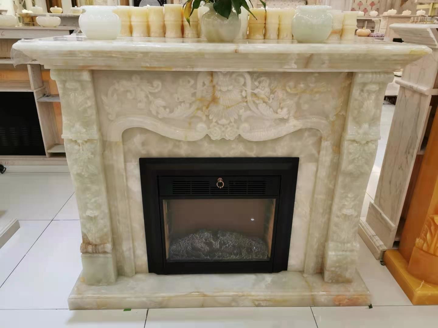 30mm Thick White Marble Tile Fireplace Mantel Throughout Surround Inspirations