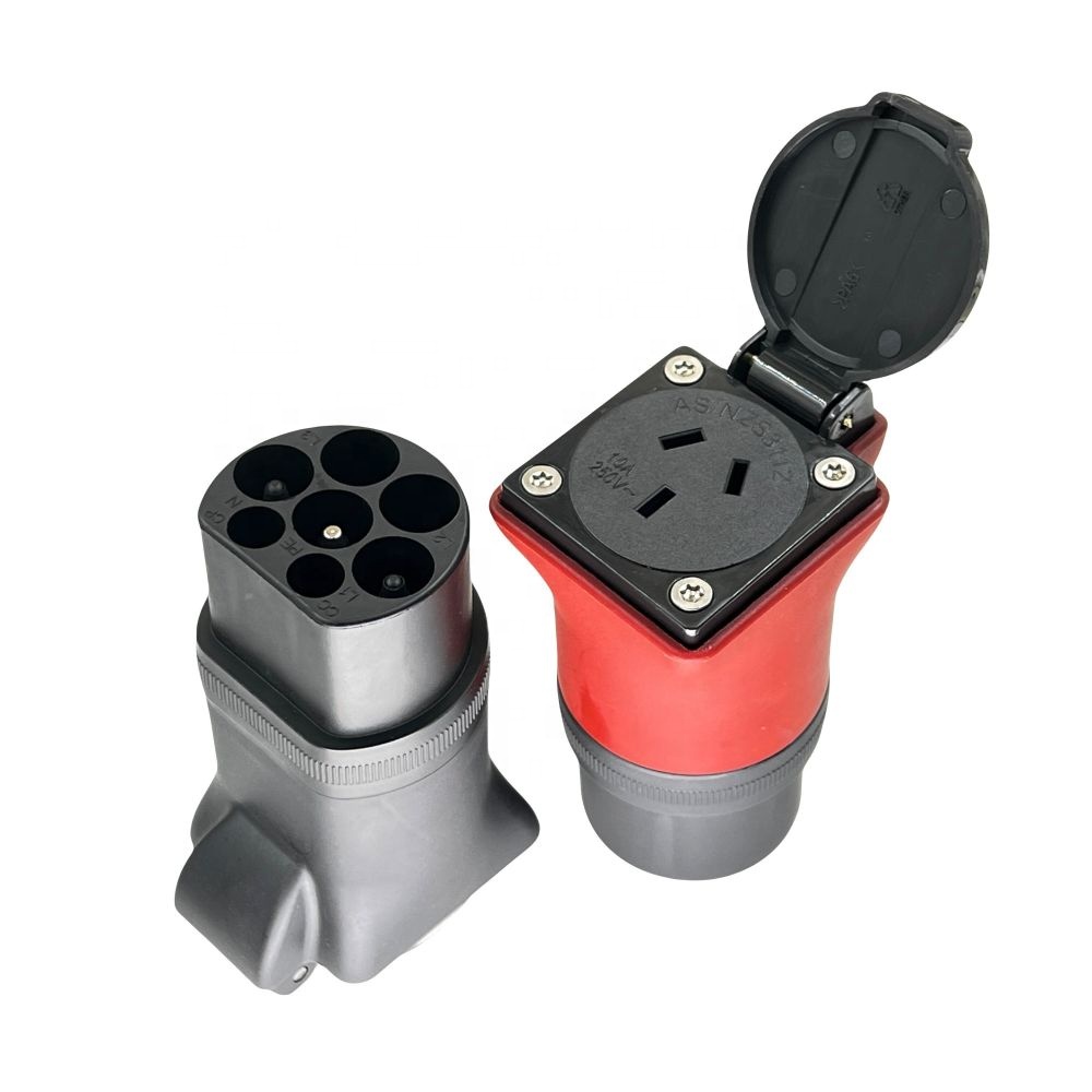 High Temperature Resistant PC Type 2 to AU Socket EV Charger Adapter for Mennekes 230V Sockets AS/NZS 33112 Black Finish