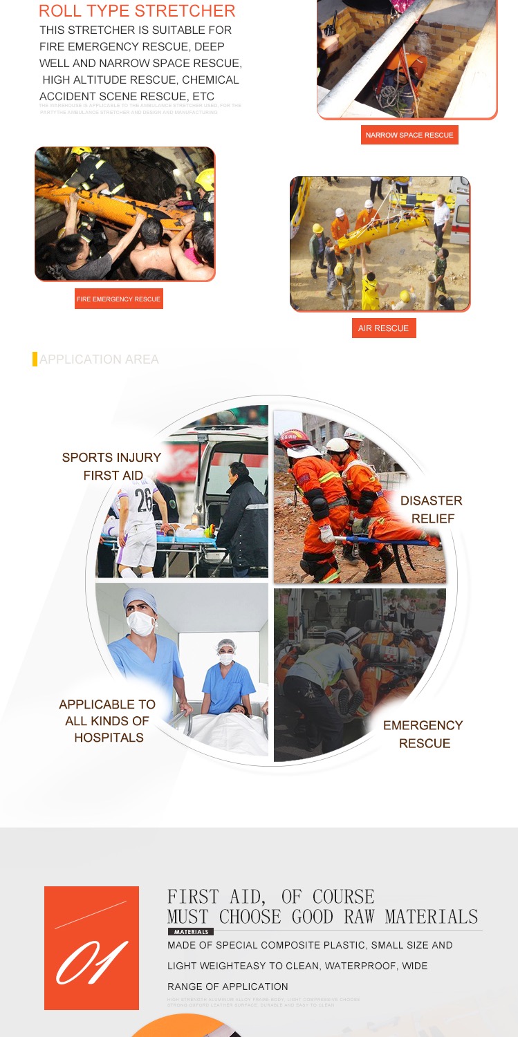 Downhole Operation Emergency First Aid Rescue Roll Stretcher Made of Aluminum Alloy