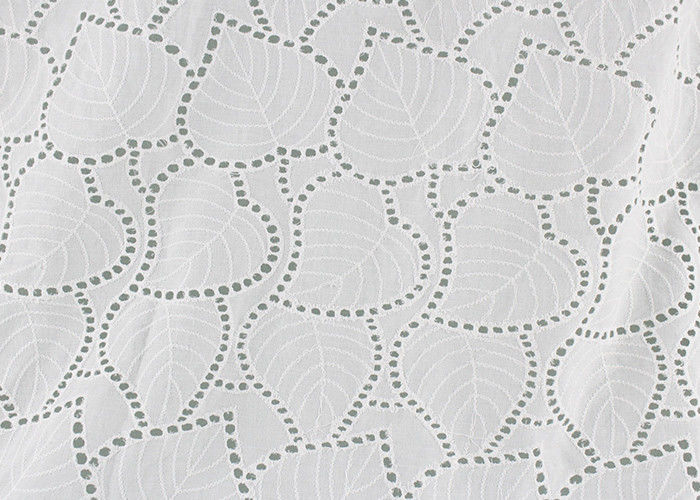 Off White Eyelet Cotton Lace Fabric Leaf Embroidery Patterns For Dresses Blouses