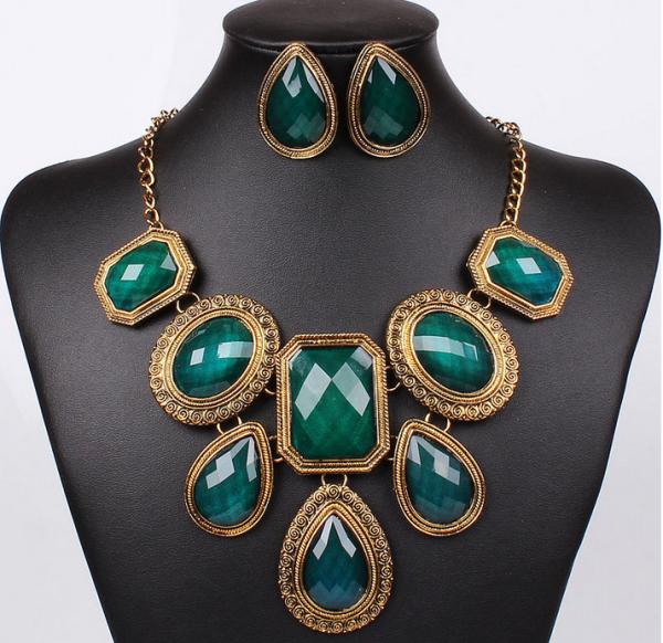 Buy cheap Exaggerated retro ancient gold-plated resin necklace jewelry sets from wholesalers