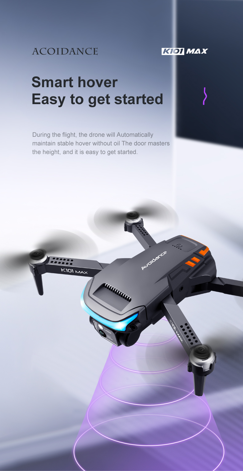 K101 Max Drone Black Gray 4K Dual HD Camera FPV Mini Dron Aerial Photography Brushless Motor 100m Remote Control Distance