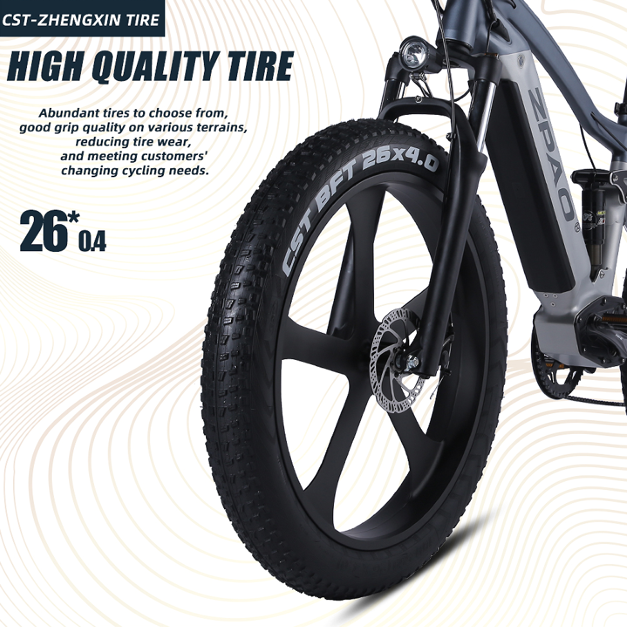 Weldless Frame Electric Fat Tire Bike Full Suspension 750W 26 Inch Fat Tire Electric Bike