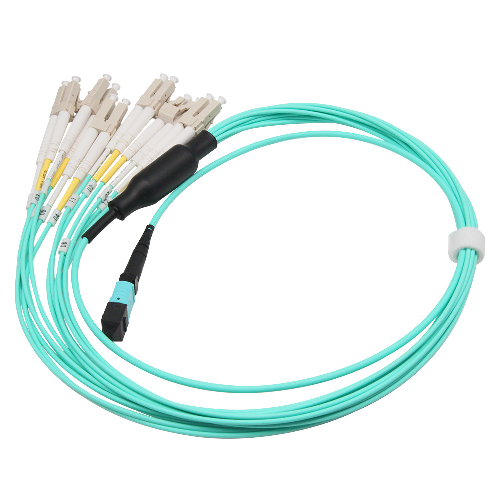 QY MPO Patch Cord Female to 12 LC OM3 Duplex Multimode Breakout Cable
