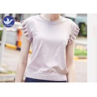 Buy cheap Ruffle Drop Short Sleeves Womens Knit Pullover Sweater Stripes Summer product