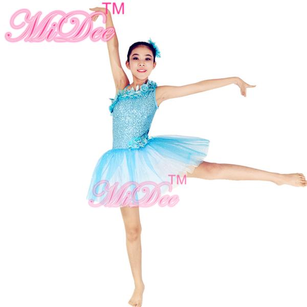 Floral Diagonal Neckline Tutu Dress Ballet Dance Competition Costumes Dress for