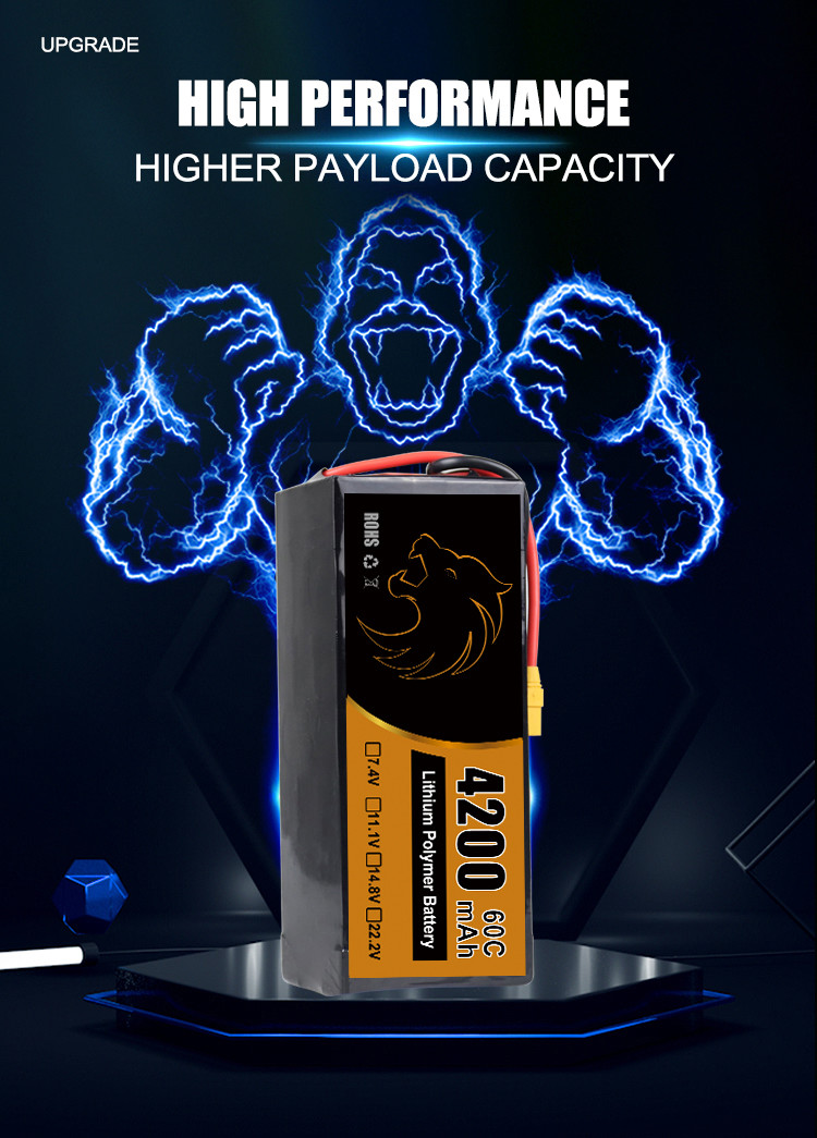 4200mAh Lithium Polymer Pack Battery 22.2V Lipo FPV Dorne Batteries 135*43*22mm and 450g