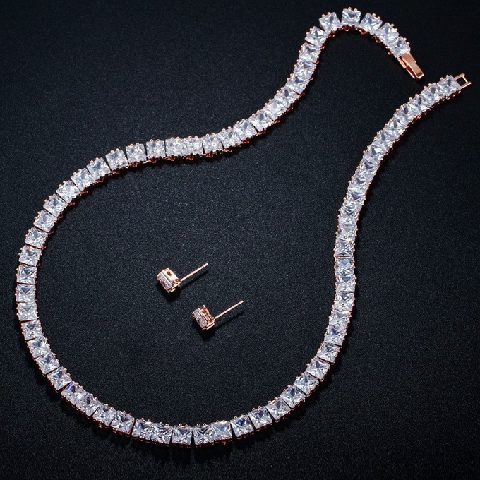 Simple Female White Crystal Jewelry Set Charm Necklace Bracele Earring Ring For Women Ring Bracelet Wedding Necklace