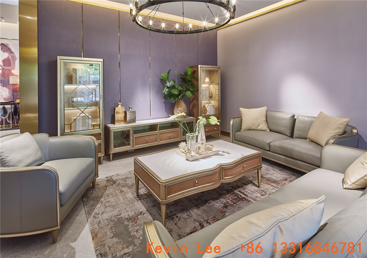 Elegance American style furniture in Light luxury design for Villa house living room leather sofa factory directly sale