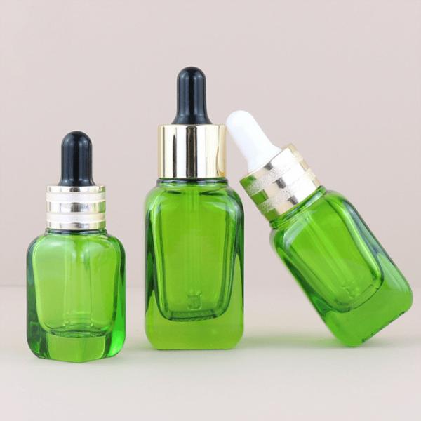 15ml 30ml 50ml Unique Green Square Glass Bottle Cosmetic Oil Glass Dropper