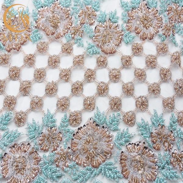Buy cheap Polyester Beads Multicolor Lace Fabric / Types Of Lace For Wedding Dresses from wholesalers