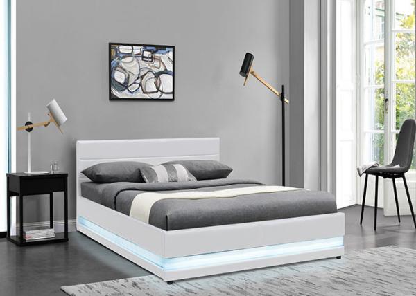 Buy cheap White Leather Gas Lift Storage Double Bed Modern Fabric Upholstered With LED Light from wholesalers