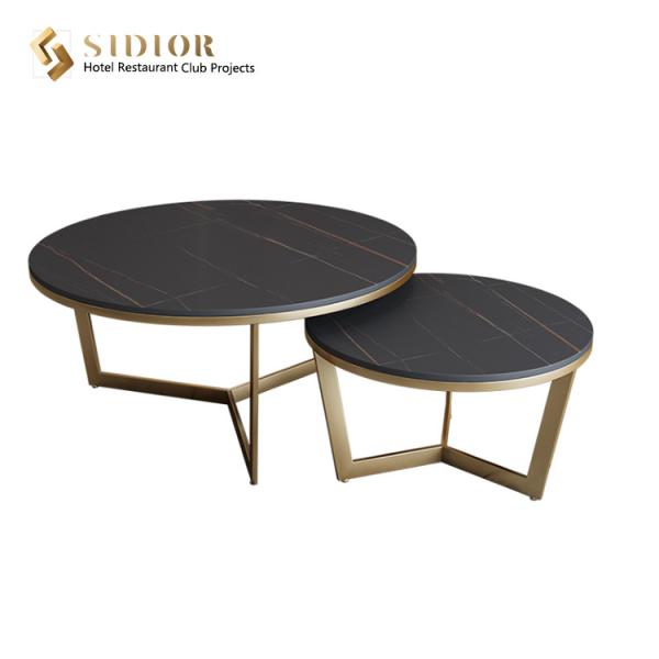 Buy cheap 50cm Lightweight Black Round Marble Coffee Table Set Of 2 With Gold Legs from wholesalers
