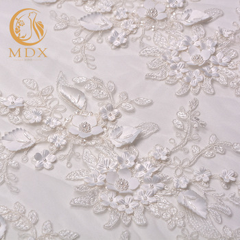 Handmade Beaded White Lace Fabrics Water Soluble 80% Nylon