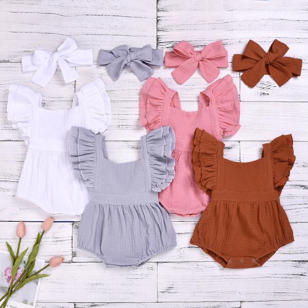 Buy cheap Children'S Outfit Sets Infant Cotton Solid Color Romper Baby Jumpsuit from wholesalers