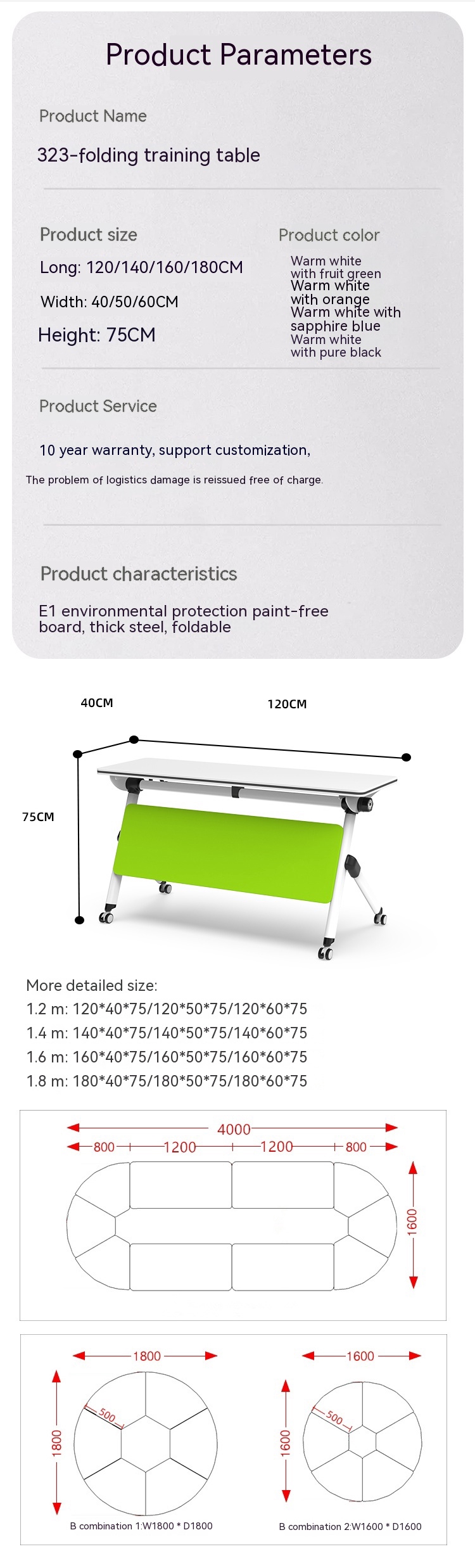 Modern Design Folding Training Table and Chair Combination for Multifunctional Office
