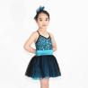 Buy cheap Spandex Sequin Kids Dance Clothes Black Polka Dot Over Turquoise Tulle Dress from wholesalers