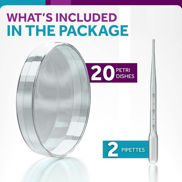 Sterile Petri Dishes With Lids (90 X 15 Mm), 2ml Plastic Pipettes For Lab Analysis, School Projects, Blood Samples