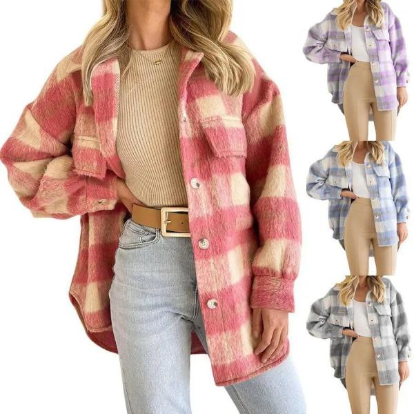 Buy cheap Winter Plaid Jacket Women Overshirt Long Checkered Jacket Woman Female Long Sleeve Winter Shirt Jackets Coats for Women from wholesalers