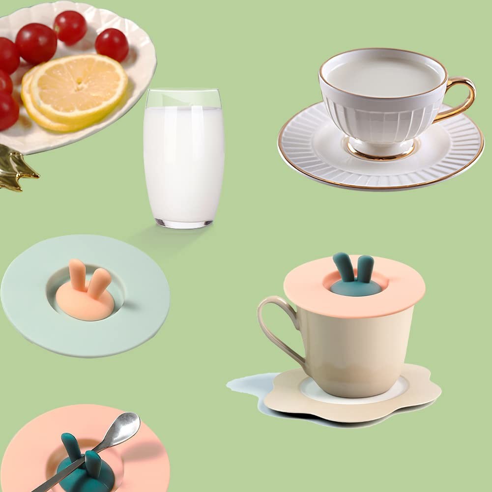 Silicone Cup Lids Food Grade Rabbit Ear Silicone Cup Cover Anti-Dust Airtight Seal Mugs Tea Cups Hot Cup Lid Coffee Cup