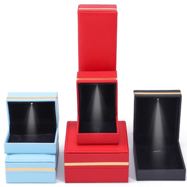 Buy cheap Custom PU Leather LED Jewelry Box Gold Trim Jewelry Holder Case For Earrings Rings from wholesalers