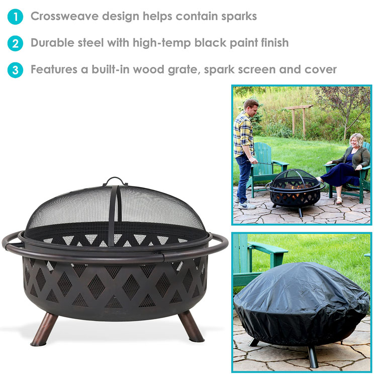 Outdoor Patio Backyard Garden Bonfire Camping Metal Fire Pit Bowl with Poker and Cover