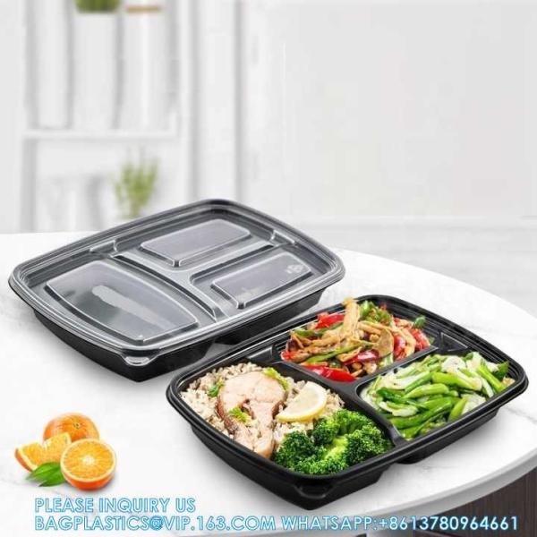 Buy cheap Takeaway Microwavable Plastic Disposable 3 Compartment Bento Food Storage Lunch Boxes / Meal Prep Containers from wholesalers
