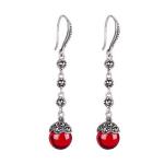 Antique Thai Silver Jewelry Sterling Silver Red Garnet Marcasite Drop Dangle