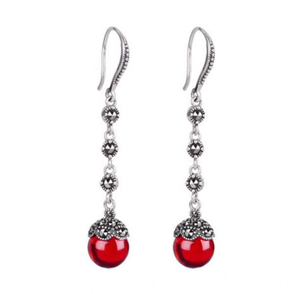 Buy cheap Antique Thai Silver Jewelry Sterling Silver Red Garnet Marcasite Drop Dangle Earring (E12031RED) from wholesalers