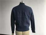 Navy Linen Jacket Short Trench Coat Men With Rib Collar And Gunmetal Zip