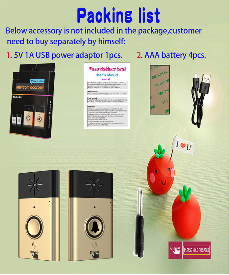 silver/gold color talk function wireless door bell